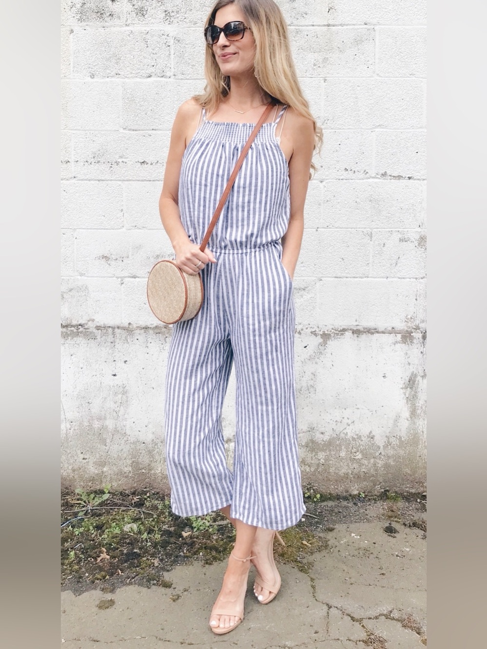 BeachLunchLounge Striped Blue & White Wide-Leg Jumpsuit